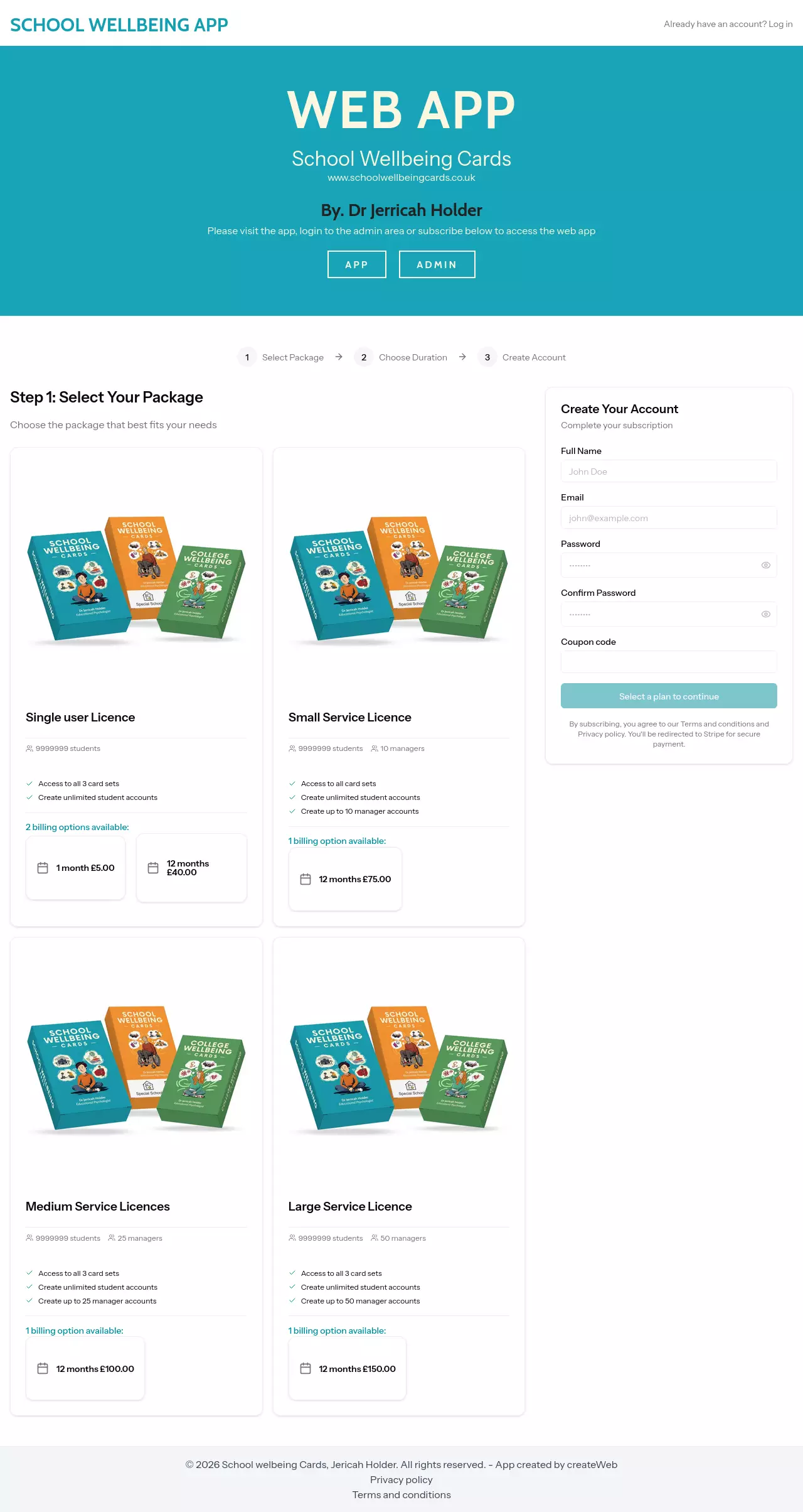 School Wellbeing Cards App